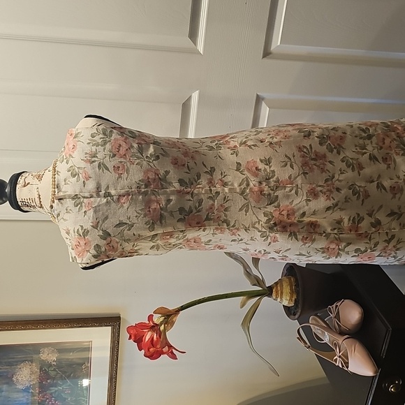 Sag Harbor Women's Floral Print Midi Dress, Cream and Pink, Cotton Blend, 4P - Picture 3 of 8